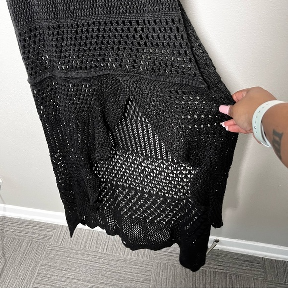 Women Crochet‎ Knit Maxi Dress Small Black Boho Beach Summer Fishtail Hem Grunge - Picture 6 of 8